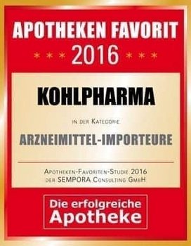 Kohlpharma Auszeichnung Apotheken Favorit 2016 Apotheken Favorit 2016 für Kohlpharma in Arzneimittel-Importeuren mit farbigem Design ausgezeichnet