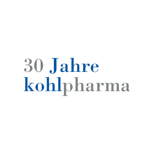 30 Jahre kohlpharma Jubilaeum 30 Jahre kohlpharma Text in Grau und Blau auf weissem Hintergrund Feier eines Jubilaeums