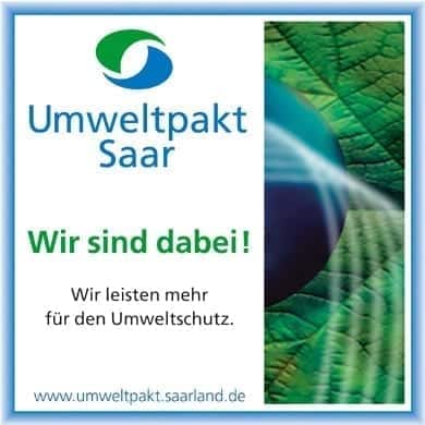 Umweltpakt Saar Auszeichnung Umweltpakt Saar Auszeichnung mit grunem Blatt und Text Wir sind dabei wir leisten mehr fur den Umweltschutz.