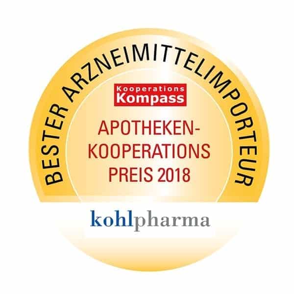 2018 wurde kohlpharma als "Bester Arzneimittelimporteur" mit dem Apotheken-Kooperationspreis ausgezeichnet.