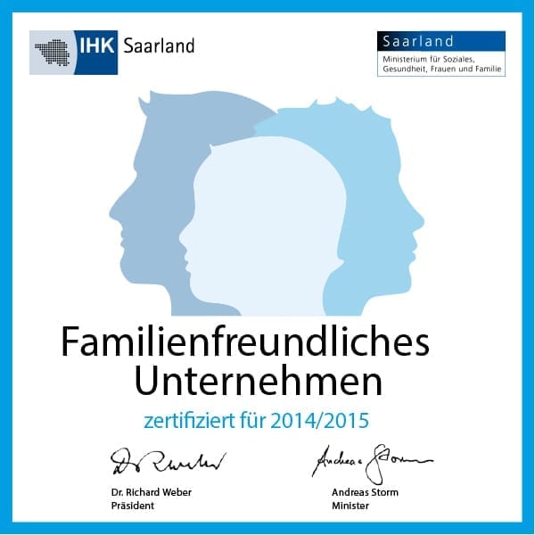 kohlpharma in Merzig wurde 2014/2015 von der IHK Saarland als familienfreundliches Unternehmen zertifiziert.